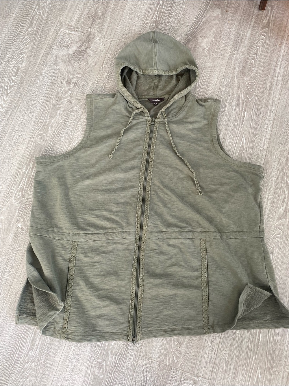 Size XL - Cotton Ginny- Sleeveless Zip Hoodie Vest in Olive Green